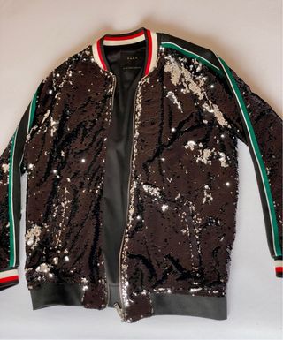 Zara bomber lentejuelas negro/plata talla L