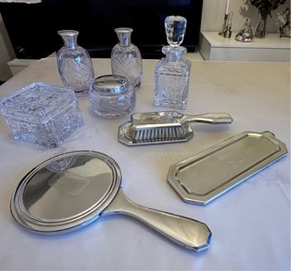 Juego de tocador cristal y plata