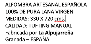 ALFOMBRA ARTESANAL ESPAÑOLA 100% DE PURA LANA VIRG