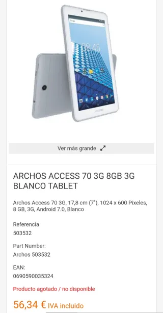 Archos Access 70 3G 8GB 3G Blanco tablet