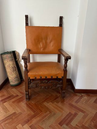 Silla Antigua Madera y Cuero