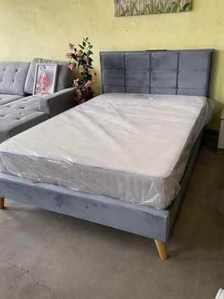Cama Matrimonio Gris Terciopelo