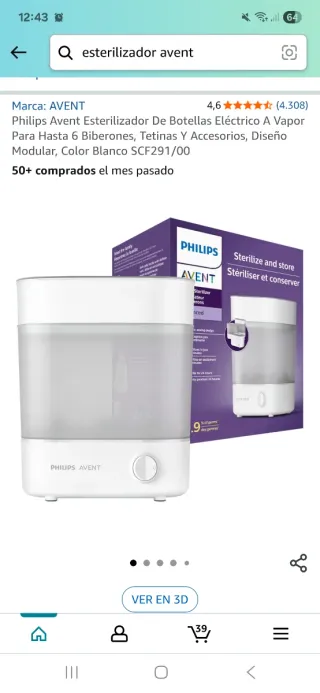 Esterilizador Avent Eléctrico Vapor