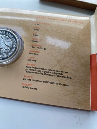 Onza de Plata 999 Tlaxcala Estados Mexicanos 1993