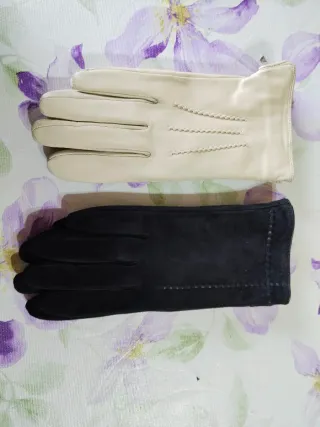 Guantes de piel beige y negros talla 8