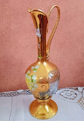 Arte muranese .Set caraffa 2 calici decorati mano