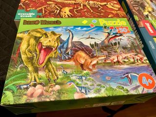 3 Puzzles y 1 Juego Magnético Dinosaurios +4 Años