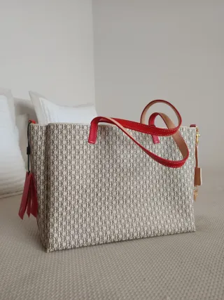 Bolso Carolina Herrera Beige y Rojo