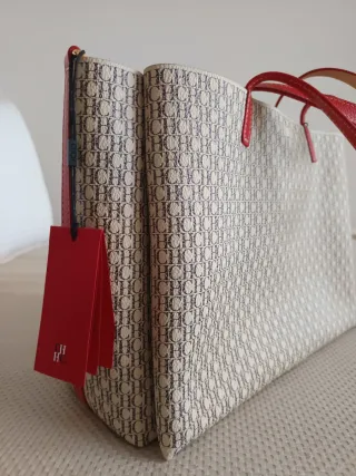 Bolso Carolina Herrera Beige y Rojo