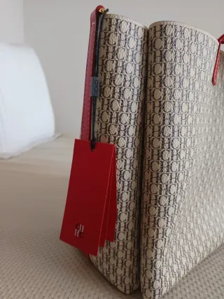 Bolso Carolina Herrera Beige y Rojo