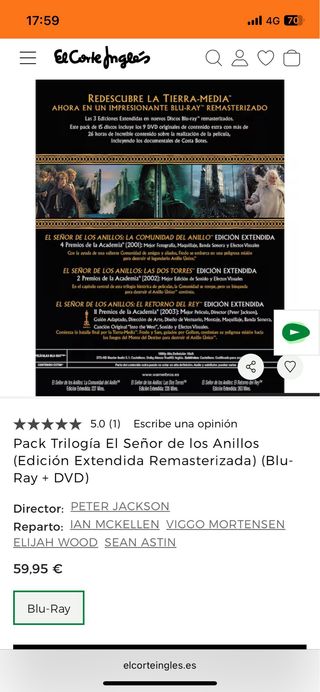 Pack Blu-ray El Señor de los Anillos