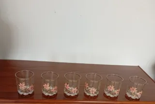 6 vasos cristal motivos florales y cubitera hielo