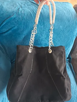 Borsa nera effetto camoscio manici scintillanti