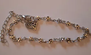 Tobillera Corazón y Flores Plateado