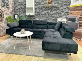 Sofá rinconera gris terciopelo