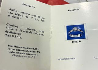 Anillo solitario diamante oro blanco