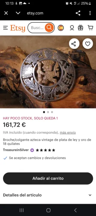 Gran colgante de broche de oro y plata peruano