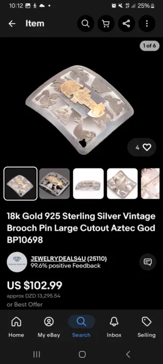 Gran colgante de broche de oro y plata peruano