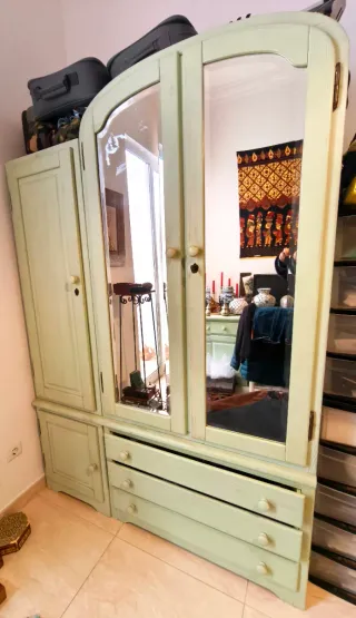 Conjunto armario, escritorio y estantería, madera