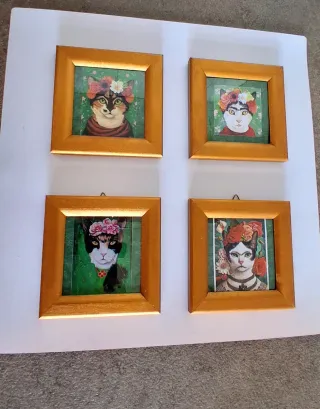 Quattra Quadretti Gatta Frida Kahlo