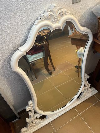 Espejo grande madera tallada blanco
