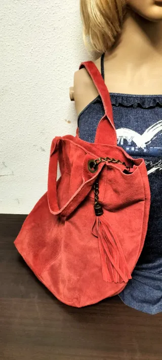Bolso Piel Serraje Rojo