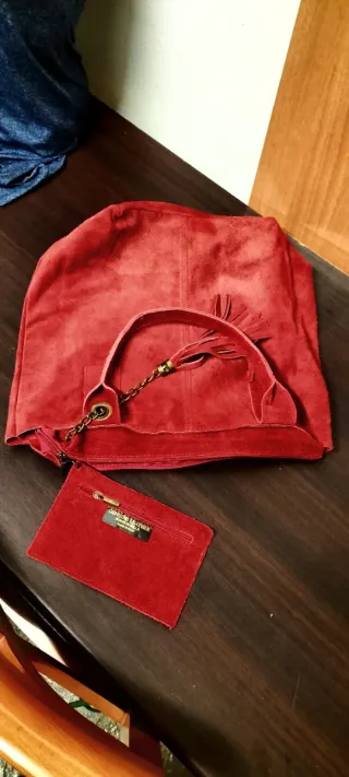 Bolso Piel Serraje Rojo