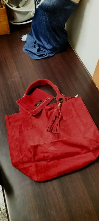 Bolso Piel Serraje Rojo