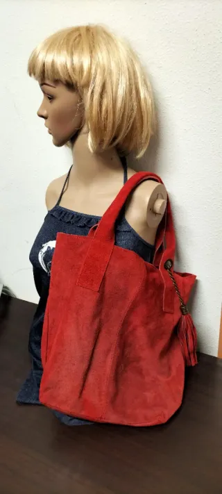 Bolso Piel Serraje Rojo