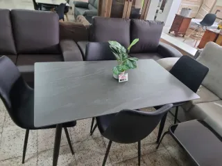 Mesa y 4 Sillas Polipiel Negro/Gris Mesa de