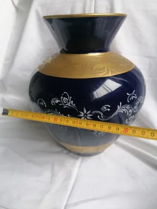 Jarrón cerámica azul y dorado