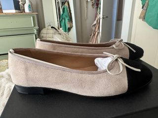 Bailarinas Chanel Ante Beige/Negro Talla 38