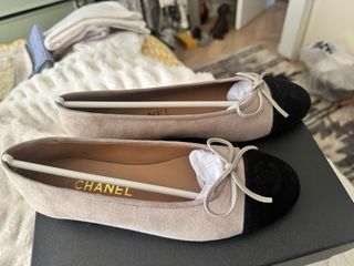 Bailarinas Chanel Ante Beige/Negro Talla 38