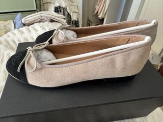 Bailarinas Chanel Ante Beige/Negro Talla 38