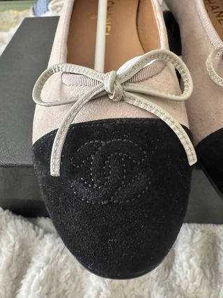 Bailarinas Chanel Ante Beige/Negro Talla 38