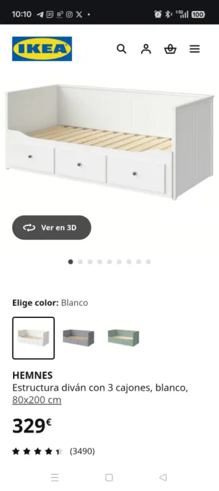 Diván blanco con cajones y colchones. Hemnes