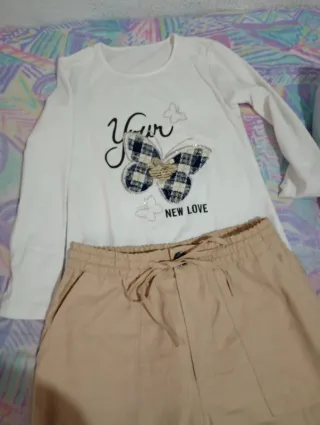 Conjunto pantalón Zara XS y camiseta brillos XS
