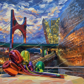 Lámina arte Bilbao flores y puente