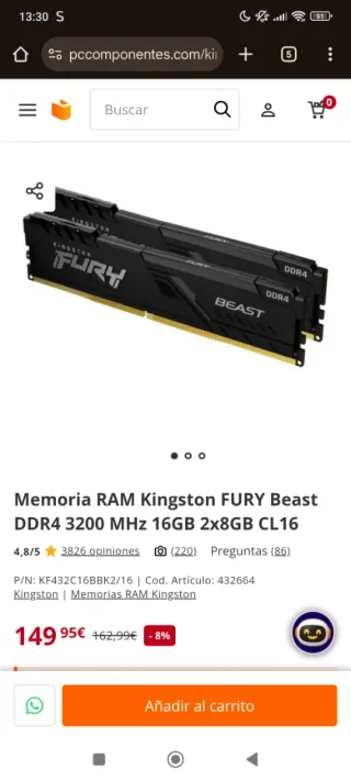 Ordenador de sobremesa Intel.