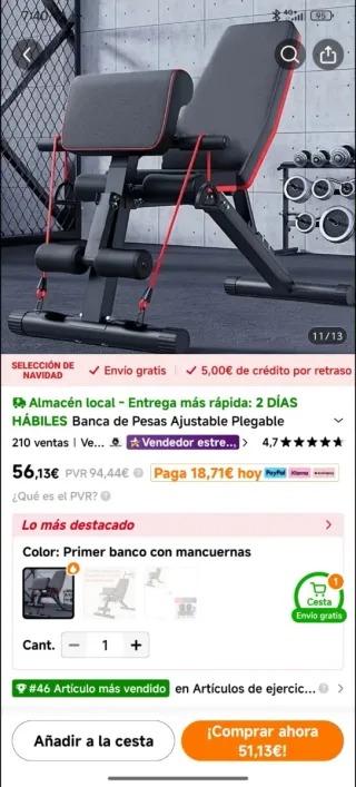 Banca de pesas ajustable plegable