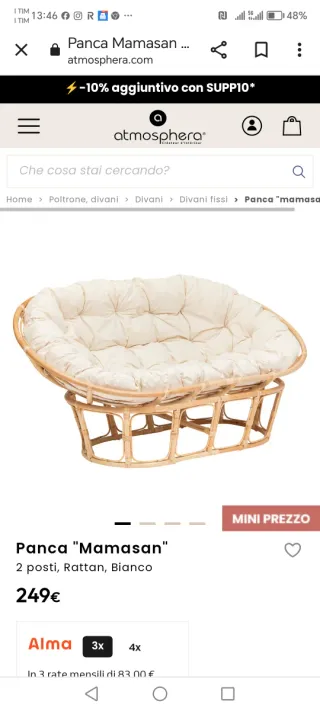 Divano Mamasan 2 posti Rattan Bianco