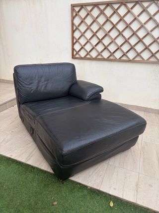 Sofá Chaise Longue Negro Piel