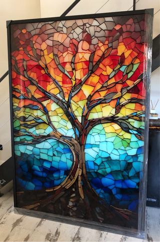 Cuadro árbol cristal vitral multicolor