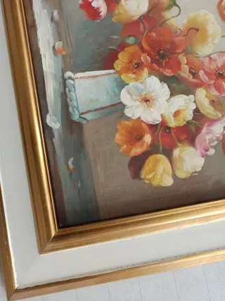 Dipinto a olio fiori à baso