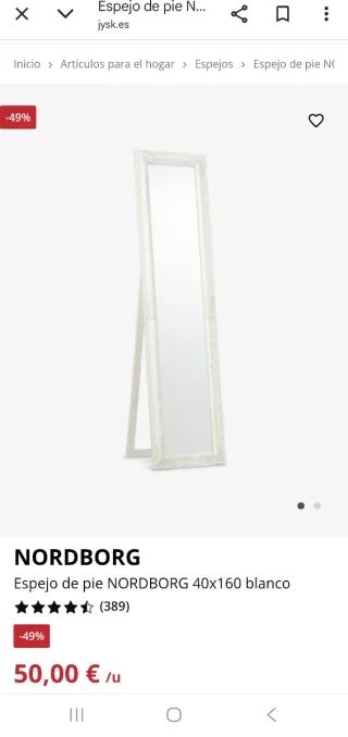 Espejo de pie NORDBORG 40x160 blanco