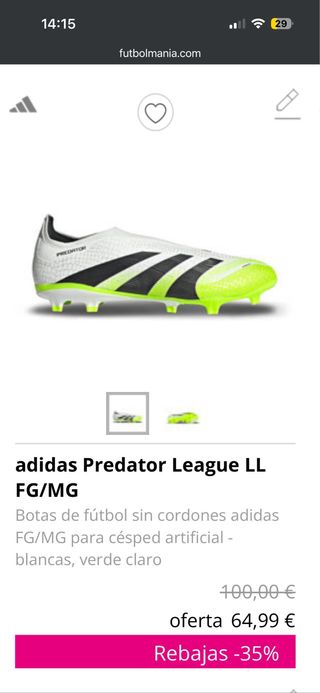 Adidas Predator Talla 45 Césped sin cordones nueva