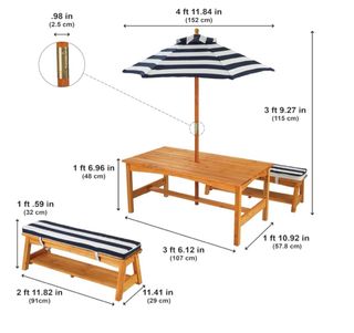 Conjunto jardín de mesa y 2 bancos para niños.