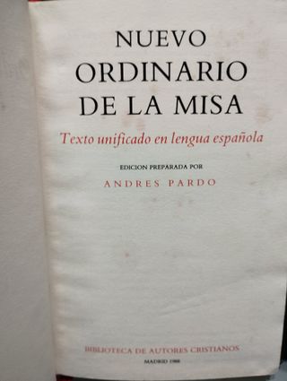 Nuevo ordinario de la misa. Ed. Andrés Pardo. BAC