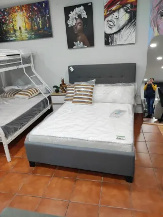 Cama Matrimonio Gris Tela