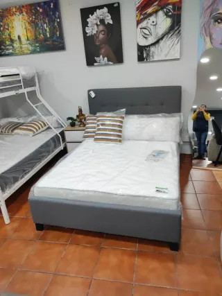 Cama Matrimonio Gris Tela
